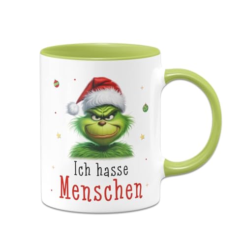 Tassenbrennerei Tasse Grinch - Ich hasse Menschen - Kaffeetasse mit Spruch, Weihnachtstasse lustig - Weihnachts-Deko Anti-Weihnachten (Grün) von Tassenbrennerei