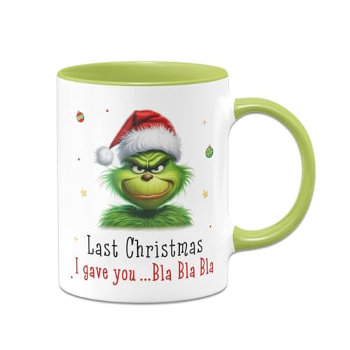 Tassenbrennerei Tasse Grinch - Last Christmas I gave you ... bla bla bla - Weihnachtstasse lustig - Kaffeetasse mit Spruch - Weihnachts-Deko (Grün) von Tassenbrennerei