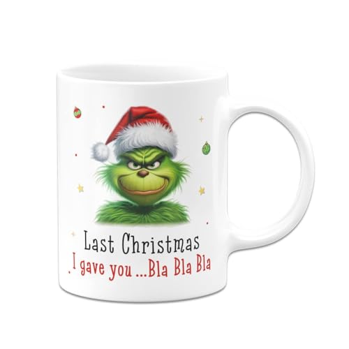 Tassenbrennerei Tasse Grinch - Last Christmas I gave you ... bla bla bla - Weihnachtstasse lustig - Kaffeetasse mit Spruch - Weihnachts-Deko (Weiß) von Tassenbrennerei