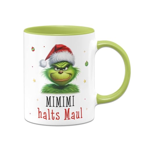 Tassenbrennerei Tasse Grinch - Mimimi Halts Maul - Anti-Weihnachten Weihnachtstasse lustig - Kaffeetasse mit Spruch Weihnachts-Deko (Grün) von Tassenbrennerei