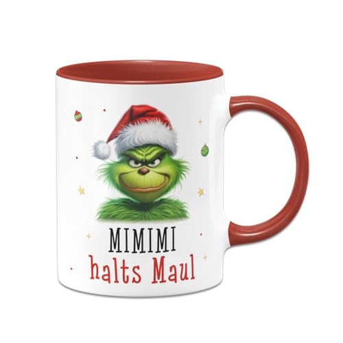 Tassenbrennerei Tasse Grinch - Mimimi Halts Maul - Anti-Weihnachten Weihnachtstasse lustig - Kaffeetasse mit Spruch Weihnachts-Deko (Rot) von Tassenbrennerei