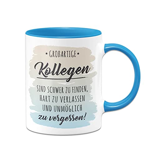 Tassenbrennerei Tasse - Großartige Kollegen sind schwer zu finden, hart zu verlassen - Kaffeetasse mit Spruch - Abschiedsgeschenk zum Abschied (Blau) von Tassenbrennerei