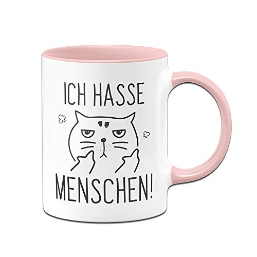 Tassenbrennerei Tasse Ich Hasse Menschen Tassen mit Spruch Katze lustig - Spülmaschienenfest (Rosa) von Tassenbrennerei