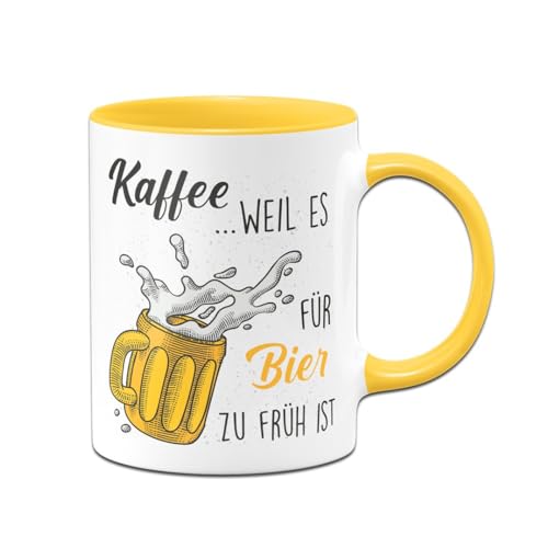 Tassenbrennerei Tasse - Kaffee, weil es für Bier zu früh ist - Kaffeetasse lustig mit Spruch - Bierglas - Geschenk für Männer, Freund (Gelb) von Tassenbrennerei