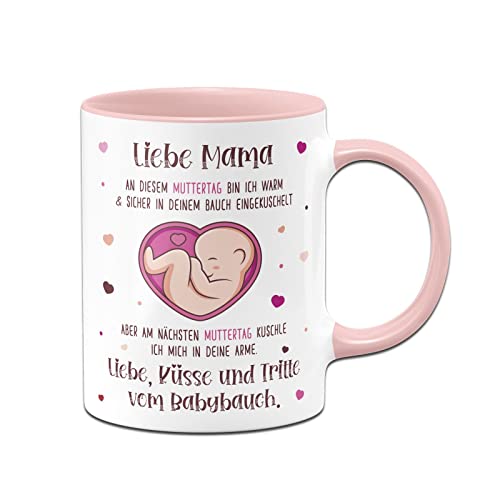 Tassenbrennerei Tasse - Liebe Mama diesen Muttertag bin noch in deinem Bauch - Muttertagsgeschenk in der Schwangerschaft für werdende Mütter - Kaffeetasse mit Spruch (Rosa) von Tassenbrennerei