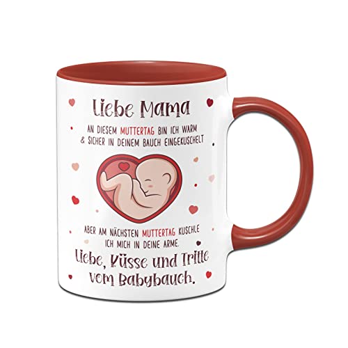 Tassenbrennerei Keramik, Tasse - Liebe Mama diesen Muttertag bin noch in deinem Bauch - Muttertagsgeschenk in der Schwangerschaft für werdende Mütter - Kaffeetasse mit Spruch (Rot) von Tassenbrennerei