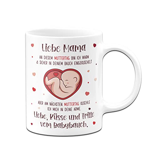 Tassenbrennerei Tasse - Liebe Mama diesen Muttertag bin noch in deinem Bauch - Muttertagsgeschenk in der Schwangerschaft für werdende Mütter - Kaffeetasse mit Spruch (Weiß) von Tassenbrennerei