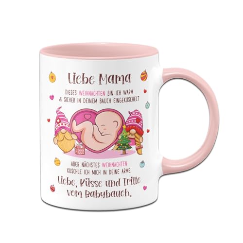 Tassenbrennerei Tasse - Liebe Mama dieses Weihnachten bin noch in deinem Bauch - Geschenk zur Schwangerschaft für Schwangere (Rosa) von Tassenbrennerei