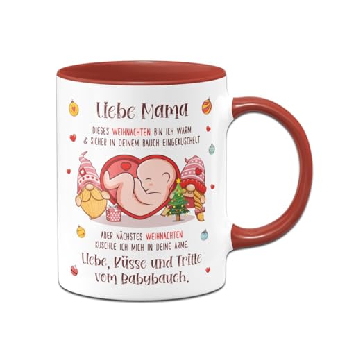 Tassenbrennerei Tasse - Liebe Mama dieses Weihnachten bin noch in deinem Bauch - Geschenk zur Schwangerschaft für Schwangere (Rot) von Tassenbrennerei