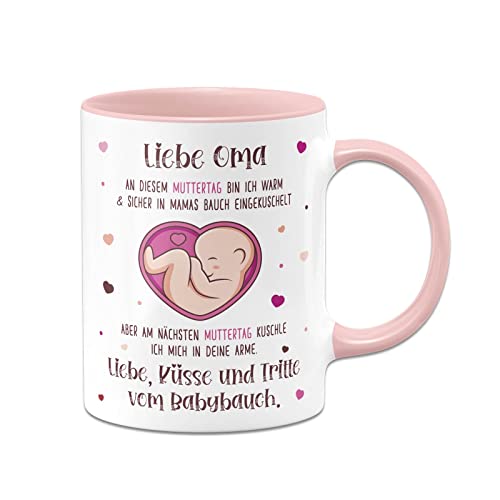 Tassenbrennerei Tasse - Liebe Oma an diesem Muttertag bin ich noch in Mamas Bauch - Geschenk für werdende Oma zur Schwangerschaft - Schwanger (Rosa) von Tassenbrennerei
