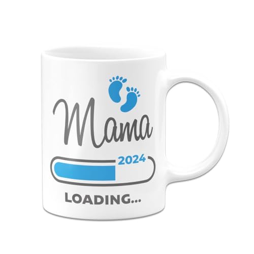 Tassenbrennerei Tasse - Mama loading 2024 - Schwangerschaft verkünden, Geschenk für werdende Mütter, schwangere Frauen - Du wirst Mama, Ich werde Mutter (Weiß-Blau) von Tassenbrennerei