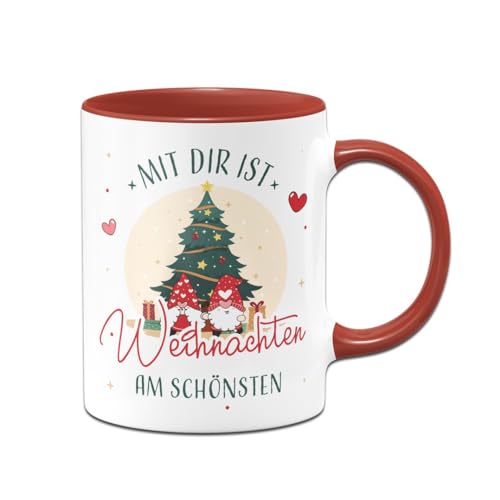 Tassenbrennerei Tasse - Mit dir ist Weihnachten am schönsten - Weihnachtstasse, Kaffeetasse - Ich liebe Dich Geschenk - Liebestasse (Rot) von Tassenbrennerei