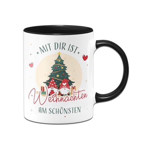 Tassenbrennerei Tasse - Mit dir ist Weihnachten am schönsten - Weihnachtstasse, Kaffeetasse - Ich liebe Dich Geschenk - Liebestasse (Schwarz) von Tassenbrennerei