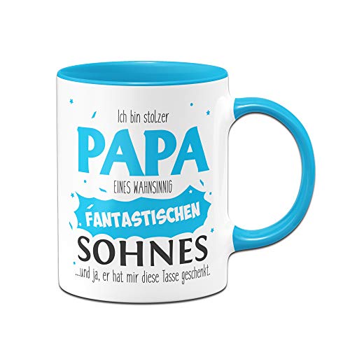 Tassenbrennerei Tasse Stolzer Papa Sohn - Geschenk für Vater - Bester Papa (Blau) von Tassenbrennerei