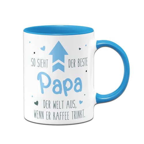 Tassenbrennerei Tasse So sieht der beste Papa der Welt aus wenn er Kaffee trinkt - Geschenk mit Spruch lustig (Papa-Blau) von Tassenbrennerei