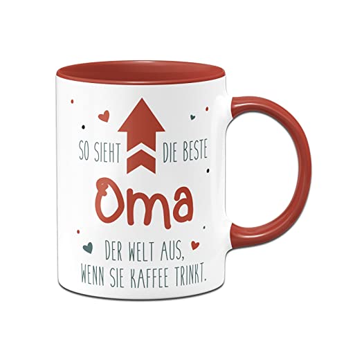 Tassenbrennerei Tasse So sieht die beste Oma der Welt aus wenn sie Kaffee trinkt - Geschenk mit Spruch lustig (Oma-Rot) von Tassenbrennerei