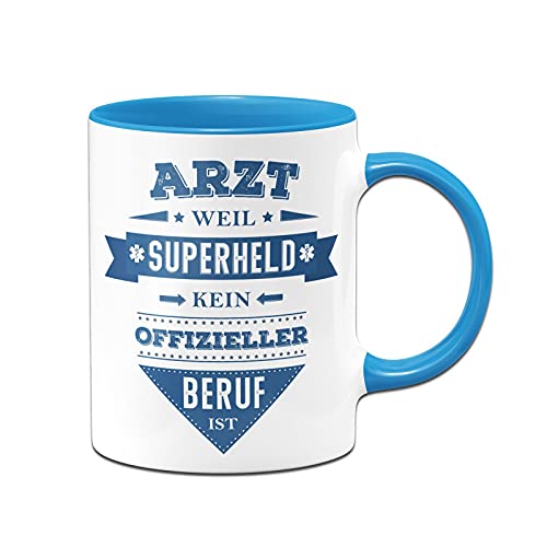 Tassenbrennerei Tasse mit Spruch Arzt weil Superheld kein offizieller Beruf ist - Lustige Kaffeetasse als Geschenk (Blau, Arzt) von Tassenbrennerei