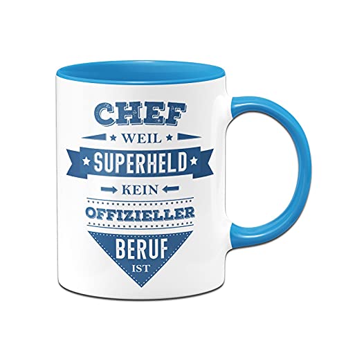 Tassenbrennerei Tasse mit Spruch Chef weil Superheld kein offizieller Beruf ist - Lustige Kaffeetasse als Geschenk (Blau, Chef) von Tassenbrennerei