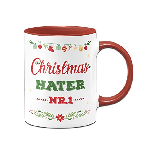 Tassenbrennerei Tasse mit Spruch Christmas Hater Nr 1 - Kaffeetasse lustig Anti Weihnachtstasse Ich hasse Weihnachten (Rot) von Tassenbrennerei