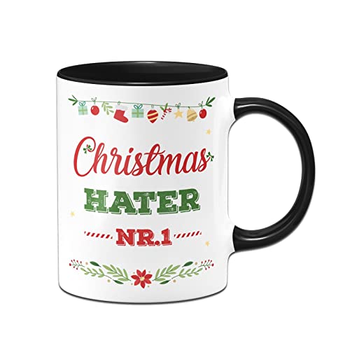 Tassenbrennerei Tasse mit Spruch Christmas Hater Nr 1 - Kaffeetasse lustig Anti Weihnachtstasse Ich hasse Weihnachten (Schwarz) von Tassenbrennerei