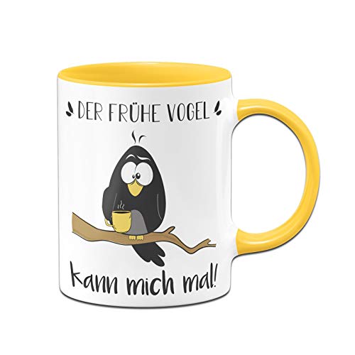 Tassenbrennerei Tasse mit Spruch Der frühe Vogel kann Mich mal - Kaffetasse lustig - Geschenk für Morgenmuffel - Spülmaschinenfest (Gelb) von Tassenbrennerei