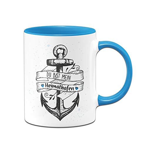 Tassenbrennerei Tasse mit Spruch Du bist Mein Heimathafen - Kaffeetasse mit Anker & Herz - Ich Liebe Dich Geschenke - Spülmaschinenfest (Blau) von Tassenbrennerei