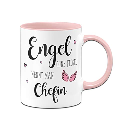 Tassenbrennerei Tasse mit Spruch Engel ohne Flügel nennt Man Chefin - Geschenk (Rosa) von Tassenbrennerei