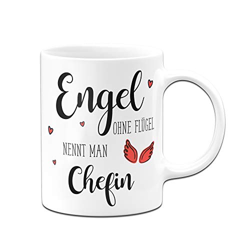 Tassenbrennerei Tasse mit Spruch Engel ohne Flügel nennt Man Chefin - Geschenk (Weiß) von Tassenbrennerei