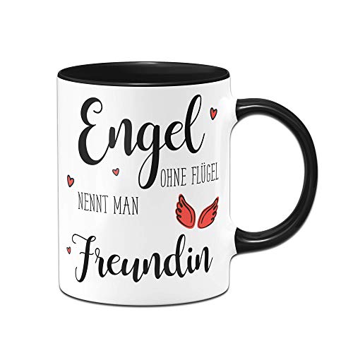 Tassenbrennerei Tasse mit Spruch Engel ohne Flügel nennt Man Freundin - Geschenk für Beste Freundin (Schwarz) von Tassenbrennerei