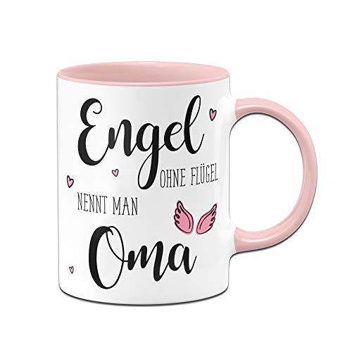 Tassenbrennerei Tasse mit Spruch Engel ohne Flügel nennt Man Oma - Geschenk für Großmutter (Rosa) von Tassenbrennerei