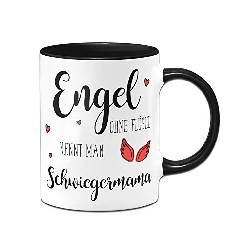 Tassenbrennerei Tasse mit Spruch Engel ohne Flügel nennt Man Schwiegermama - Geschenk Schwiegermutter (Schwarz) von Tassenbrennerei