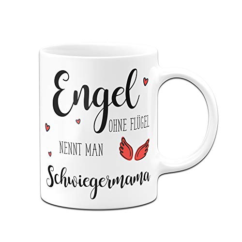 Tassenbrennerei Tasse mit Spruch Engel ohne Flügel nennt Man Schwiegermama - Geschenk Schwiegermutter (Weiß) von Tassenbrennerei