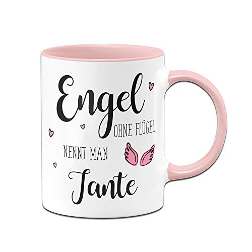 Tassenbrennerei Tasse mit Spruch Engel ohne Flügel nennt Man Tante - Geschenk (Rosa) von Tassenbrennerei