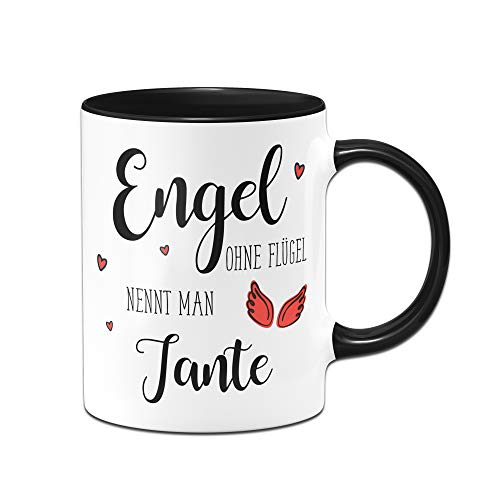 Tassenbrennerei Tasse mit Spruch Engel ohne Flügel nennt Man Tante - Geschenk (Schwarz) von Tassenbrennerei