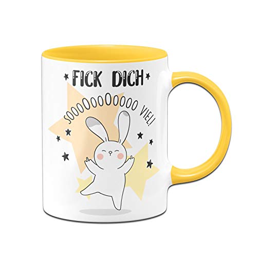 Tassenbrennerei Tasse mit Spruch Fick Dich so viel - Kaffeetasse Hasi lustig - Spülmaschinenfest (Gelb) von Tassenbrennerei