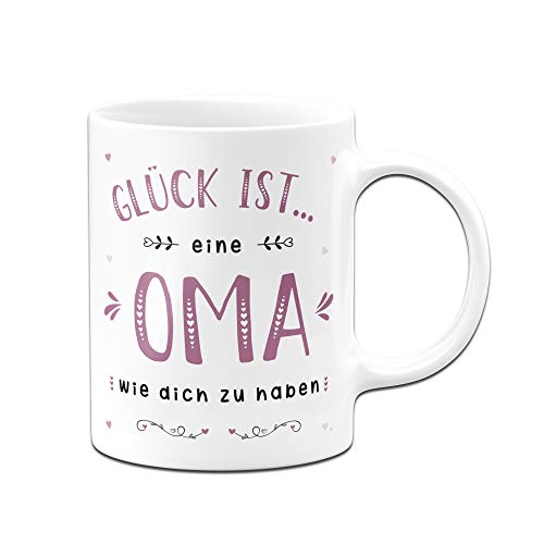 Tassenbrennerei Tasse mit Spruch Glück ist eine Oma wie Dich zu haben - Geschenk, (Weiß - Lila) von Tassenbrennerei