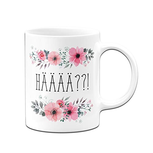 Tassenbrennerei Tasse mit Spruch HÄÄÄÄ!? - Blumig - Kaffeetasse lustig - Spülmaschinenfest (Weiß) von Tassenbrennerei