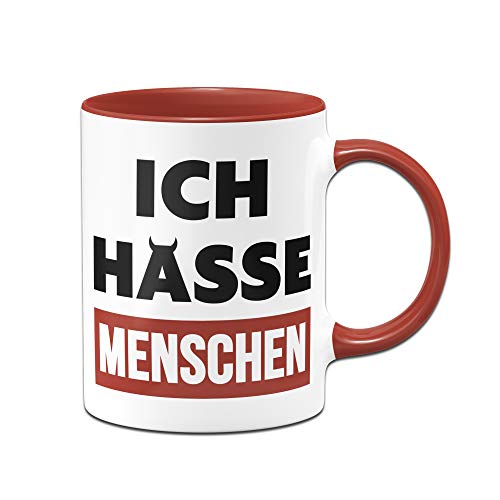 Tassenbrennerei Tasse mit Spruch Ich Hasse Menschen - Bürotasse, lustige Tasse fürs Büro Tassen mit Sprüchen lustig (Rot) von Tassenbrennerei