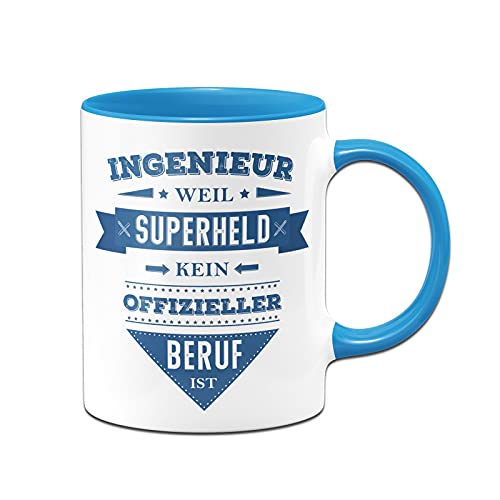 Tassenbrennerei Tasse mit Spruch Ingenieur weil Superheld kein offizieller Beruf ist - Lustige Kaffeetasse als Geschenk (Blau, Ingenieur) von Tassenbrennerei