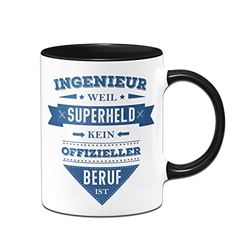 Tassenbrennerei Tasse mit Spruch Ingenieur weil Superheld kein offizieller Beruf ist - Lustige Kaffeetasse als Geschenk (Schwarz, Ingenieur) von Tassenbrennerei