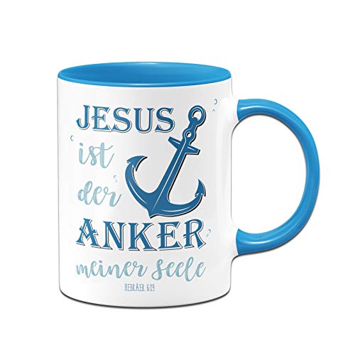 Tassenbrennerei Tasse mit Spruch Jesus ist der Anker meiner Seele - Kaffeetasse - Christliche Geschenke - Herbräer 6:19 - Spülmaschinenfest (Blau) von Tassenbrennerei