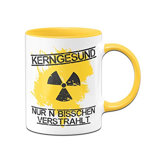 Tassenbrennerei Tasse mit Spruch Kerngesund Nur N Bisschen Verstrahlt - Kaffeetasse lustig - Spülmaschinenfest (Gelb) von Tassenbrennerei