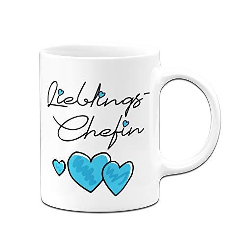 Tassenbrennerei Tasse mit Spruch Lieblings Chefin - Geschenk zum Abschied (Weiß-Blau) von Tassenbrennerei