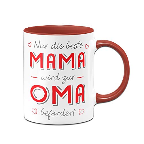 Tassenbrennerei Tasse mit Spruch Mama Wird zur Oma befördert - Du wirst Oma Loading Geschenk (Rot) von Tassenbrennerei