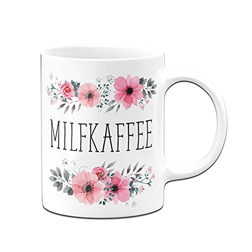 Tassenbrennerei Tasse mit Spruch Milfkaffee - Blümchen Kaffeetasse lusitg (Weiß) von Tassenbrennerei