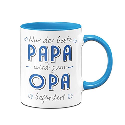 Tassenbrennerei Tasse mit Spruch Papa Wird zum Opa befördert - Du wirst Opa loding Geschenk (Blau) von Tassenbrennerei