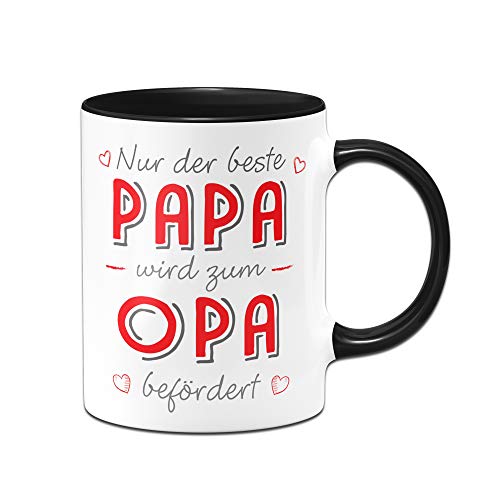 Tassenbrennerei Tasse mit Spruch Papa Wird zum Opa befördert - Du wirst Opa loding Geschenk (Schwarz-Rot) von Tassenbrennerei