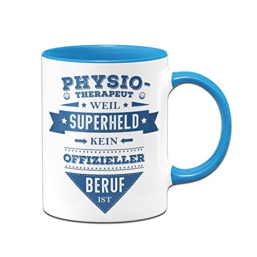 Tassenbrennerei Tasse mit Spruch Physiotherapeut weil Superheld kein offizieller Beruf ist - Lustige Kaffeetasse als Geschenk (Blau, Physiotherapeut) von Tassenbrennerei