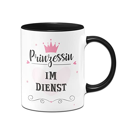 Tassenbrennerei Tasse mit Spruch Prinzessin im Dienst - Büro Kaffeetasse lustig - Geschenk für Kollegin, Freundin (Schwarz) von Tassenbrennerei