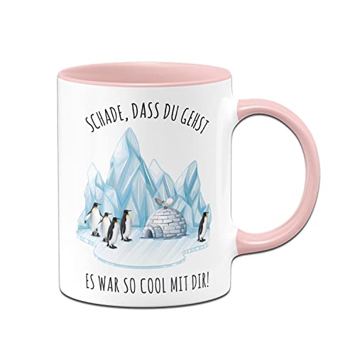 Tassenbrennerei Tasse mit Spruch Schade, dass Du gehst Es war so cool mit Dir - Kaffetasse als Abschiedsgeschenk zum Abschied von Kollegen oder Kollegin (Rosa) von Tassenbrennerei